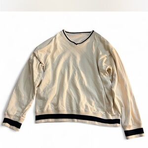 Brandy Melville Cream V-Neck Sweater with Black Trim